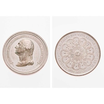 Lot 2 - United States. "1853" (c. 1886). Fill Blessed Sun Medal. White Metal. 54mm. 77.4g. Prooflike Uncirculated.