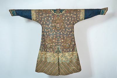 Lot 50 - A Fine and Rare Chinese Brown-Ground Embroidered Silk ‘Baishou’ Dragon Robe, Jifu