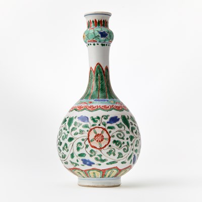 Lot 211 - A Chinese Famille Verte Porcelain Garlic-Neck Bottle Vase