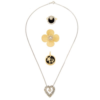 Lot 1217 - Group of Gold, White Gold, Diamond and Black Onyx Jewelry