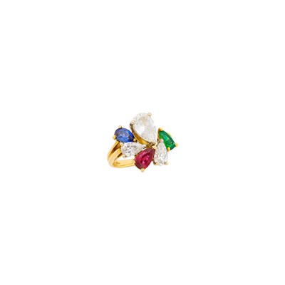 Lot 79 - Oscar Heyman & Brothers Gold, Platinum, Diamond and Colored Stone Ring