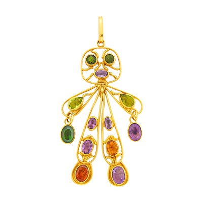 Lot 1164 - Gold and Colored Stone Figure Pendant