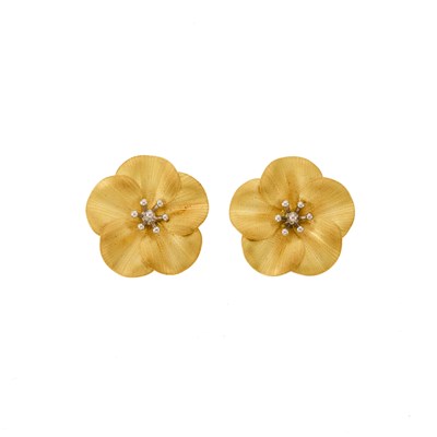 Lot 1197 - Pair of Two-Color Gold Flower Earclips