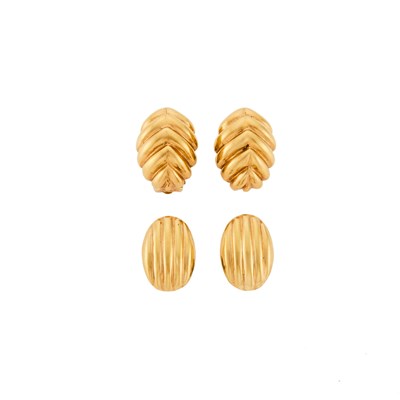 Lot 1220 - Two Pairs of Gold Earclips