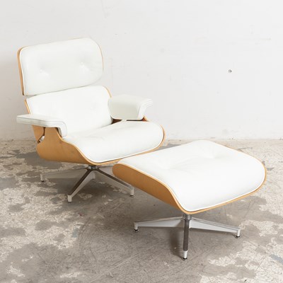Lot 120 - Charles and Ray Eames White Leather Upholstered Lounge Chair