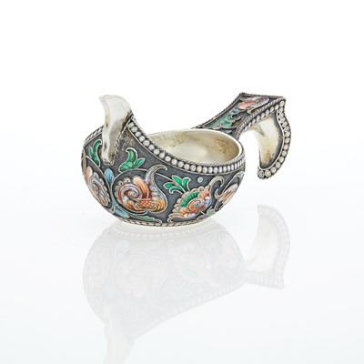 Lot 333 - Russian Silver and Cloisonné Enamel Small Kovsh