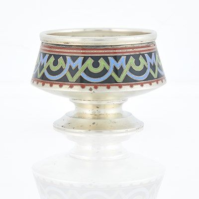 Lot 211 - Russian Silver-Gilt and Champlevé Enamel Salt