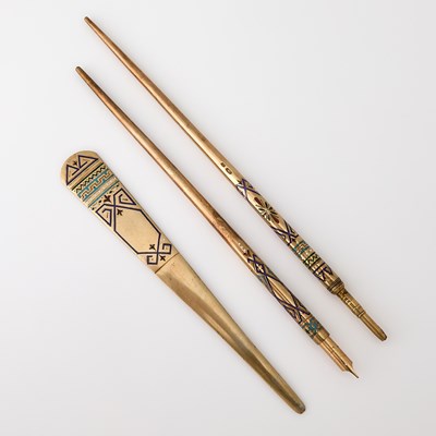 Lot 212 - Russian Silver-Gilt and Champlevé Enamel Desk Set