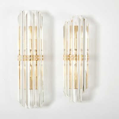 Lot 750 - Pair of Italian Cut Glass and Gilt-Metal Two-Light Wall Sconces