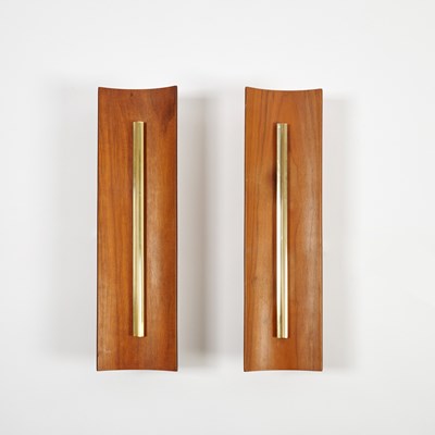 Lot 755 - Pair of Mid-Century Walnut Two-Light Wall Sconces