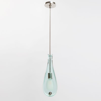 Lot 205 - Fontana Arte Style Chromed Metal and Glass "Teardrop" Pendant Light Fixture