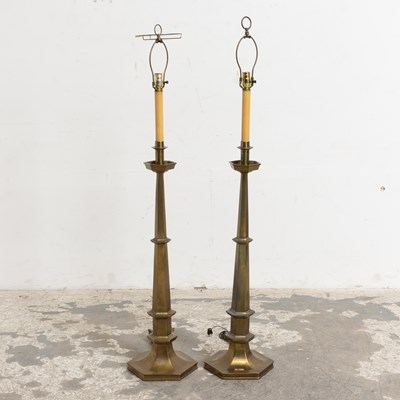 Lot 129 - Pair of Brass Column Form Floor Lamp
