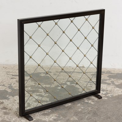 Lot 130 - Black Painted Metal and Glass Fire Screen