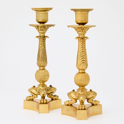 Lot 234 - Pair of Empire Style Bronze Candlesticks