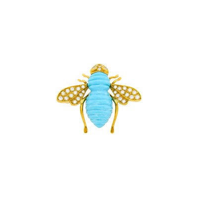 Lot 16 - Sabbadini Gold, Turquoise and Diamond Bee Brooch