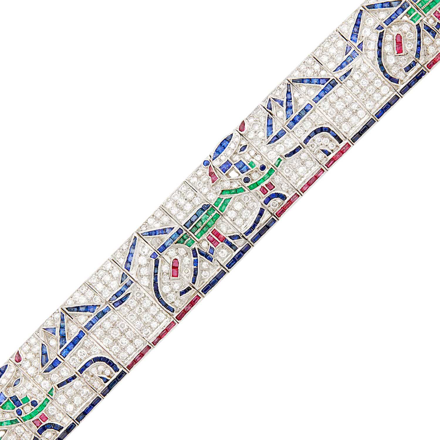 Lot 41 - Platinum Diamond and Gem-Set Bracelet
