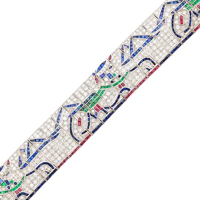 Lot 41 - Platinum Diamond and Gem-Set Bracelet