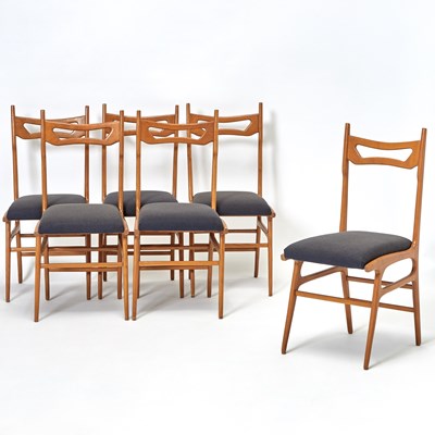 Lot 196 - Set of Six Italian Upholstered Fruitwood Dining Chairs