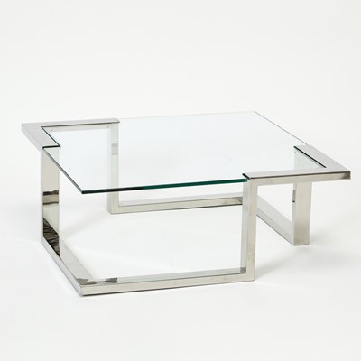 Lot 253 - Modernist Chromed Metal and Glass Coffee Table