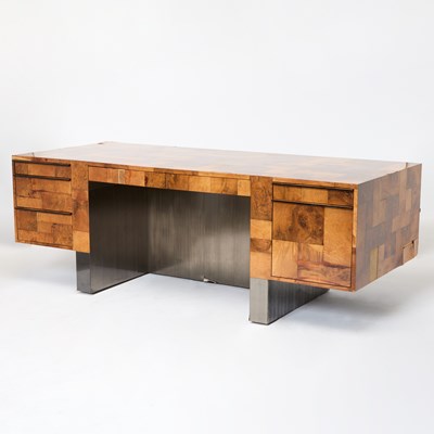 Lot 237 - Burlwood and Metal Pedestal Desk