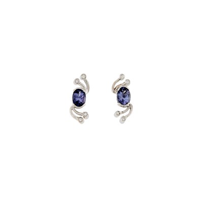 Lot 1084 - Pair of White Gold, Tanzanite and Diamond Earrings