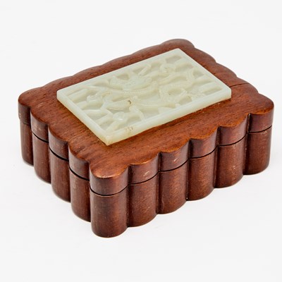 Lot 449 - A Chinese Jade-Inset Hardwood Rectangular Box