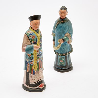 Lot 53 - A Pair of Chinese Painted Clay Nodding Figures