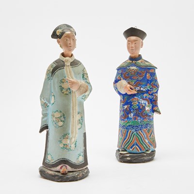 Lot 54 - A Pair of Chinese Painted Clay Nodding Figures