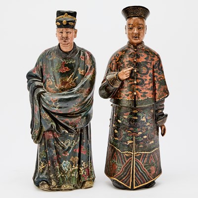 Lot 55 - Two Chinese Painted Clay Nodding Figures