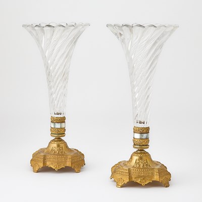 Lot 146 - Pair of French Bronze Mounted Trumpet Shaped Glass Vases