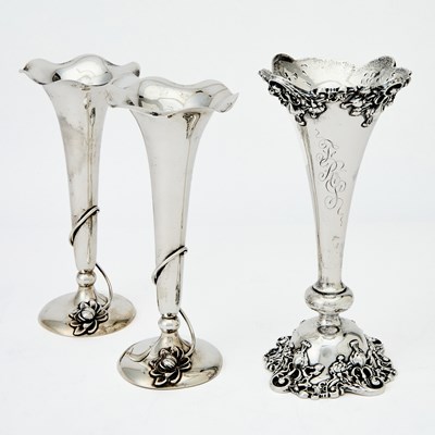 Lot 669 - Pair of Shreve & Co. Sterling Silver Vases and Another Example