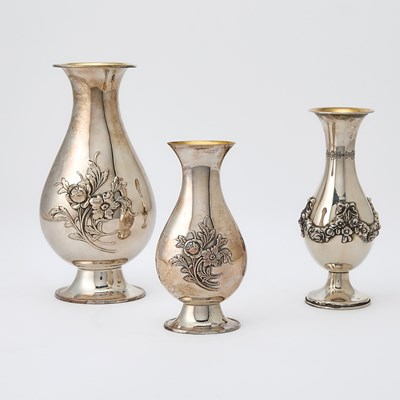 Lot 671 - Three Continental Silver Vases
