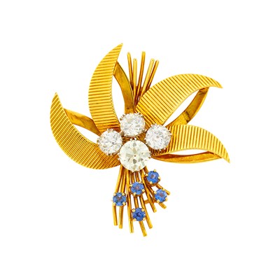 Lot 1116 - George Schuler Gold, Diamond and Sapphire Clip-Brooch