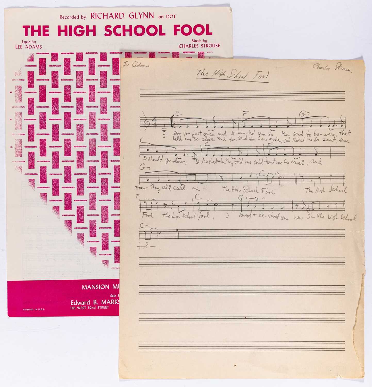 Lot 12 - The holograph musical manuscript to an early Strouse and Adams collaboration