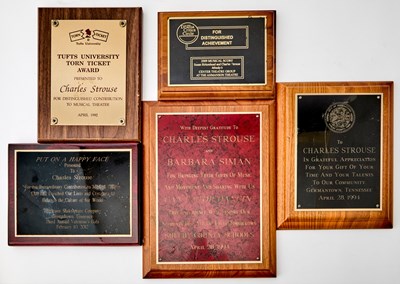 Lot 57 - A collection of plaque awards belonging to Charles Strouse