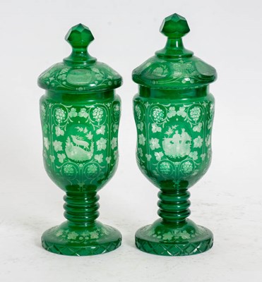 Lot 188 - Pair of Bohemian Overlay Cut Glass Covered Pokals