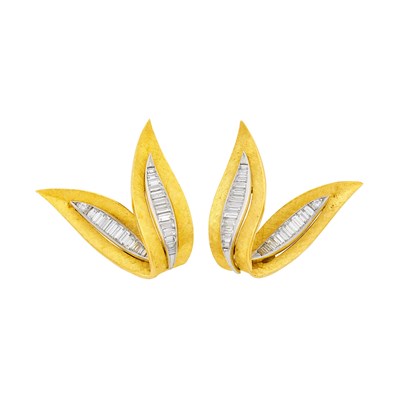 Lot 84 - Pair of Gold, Platinum and Diamond Earclips