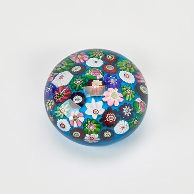 Lot 295 - Clichy Spaced Millefiori on Cerulean Blue Glass Paperweight