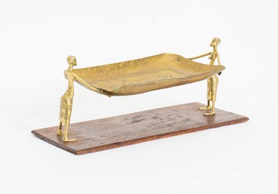Lot 205 - African Style Gilt Metal Figural Tray