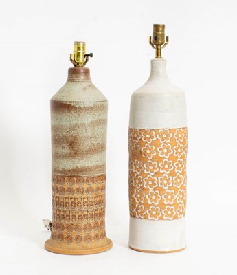 Lot 323 - Two Mid Century Modern Carved Ceramic Lamps