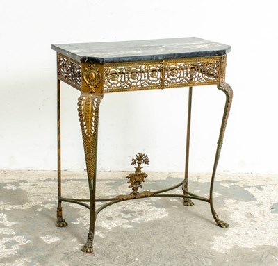 Lot 231 - Art Deco Brass and Wrought Iron Base Console Table with Marble Top