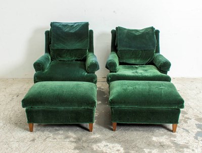 Lot 235 - Pair of Green Velvet Upholstered Armchairs