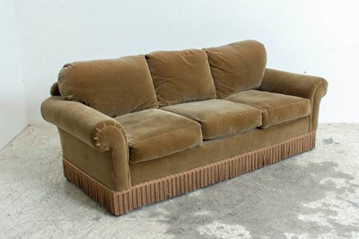 Lot 236 - Green Velvet Fringed Sofa