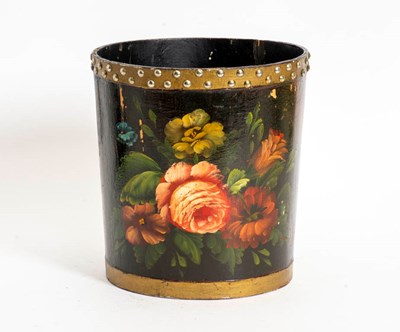 Lot 277 - Paint Decorated Wood Wastebasket