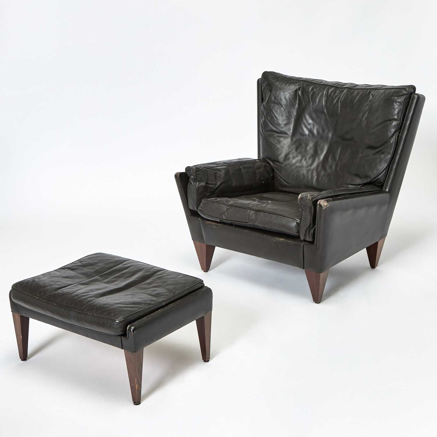 Lot 203 - Illum Wikkelso Leather Upholstered Armchair and Ottoman
