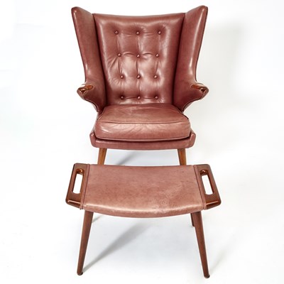 Lot 204 - Hans Wegner Oak "Papa Bear" Lounge Chair and Associated Ottoman