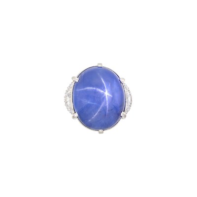 Lot 193 - Platinum, Star Sapphire and Diamond Ring