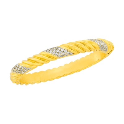 Lot 12 - Fluted Gold and Diamond Bangle Bracelet