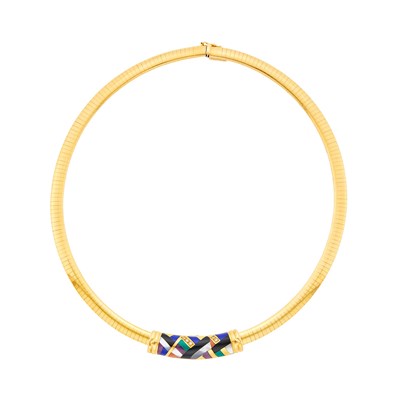 Lot 110 - Asch Grossbardt Gold, Hardstone and Diamond Enhancer with Gold Omega Necklace