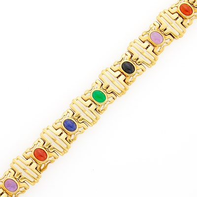 Lot 1168 - Gold and Cabochon Colored Stone Bracelet
